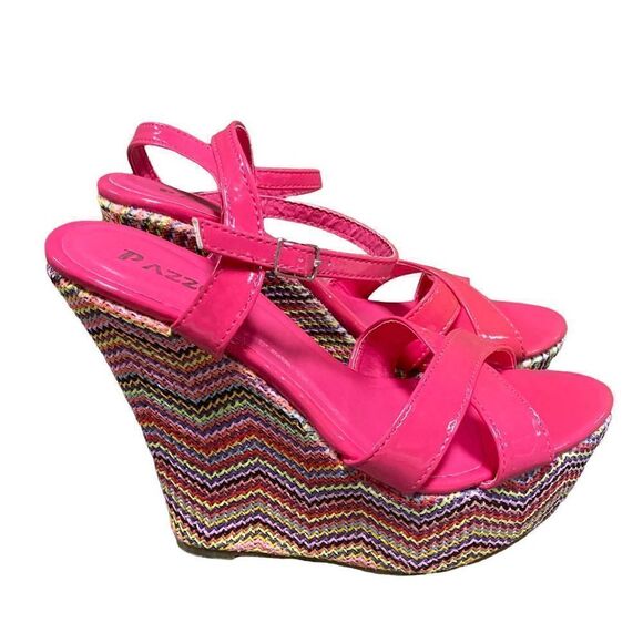 Pazzle Pink Multi Wedge Sandal Size 8 NWOT - Picture 1 of 9